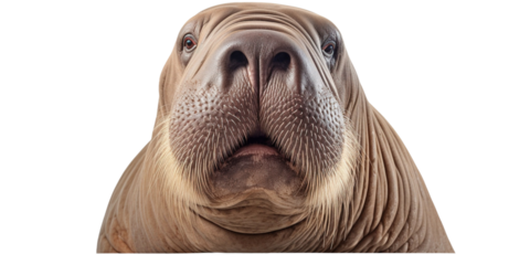 Walrus face shot on white or transparent background
