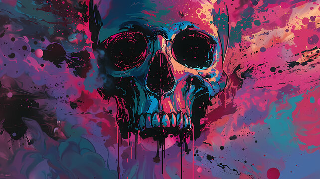 colorful background skull art illustration