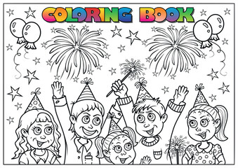 children coloring book - Happy New Year - New Year's Eve