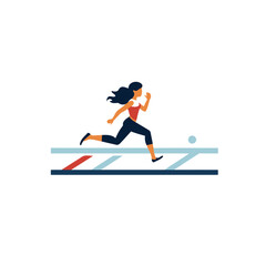 Fototapeta na wymiar Running woman flat color vector icon. Athlete running on start line.