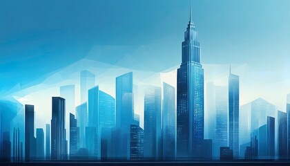 Fototapeta na wymiar Modern city skyline with skyscrapers. Abstract background with blue tone, with urban ambient lights. Banner header image.