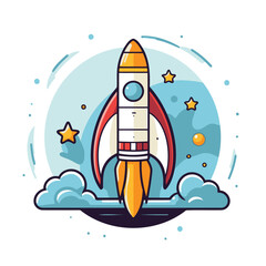 Space rocket in flat style. Vector illustration on white background. Space travel concept.