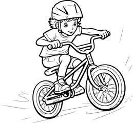 Boy in helmet riding bicycle. sketch for your design. Vector illustration
