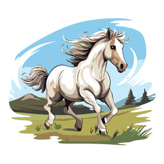 Horse in the field. Vector illustration of a white horse.