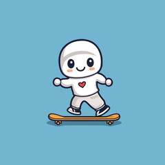 Cute astronaut on a skateboard. vector cartoon character illustration.