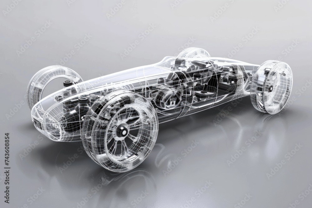 Aufkleber a transparent car design rendering that showcases the intricate internal mechanics and structure of 