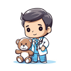 Obraz na płótnie Canvas cute doctor with teddy bear and stethoscope vector illustration
