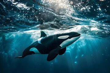 Schwertwal, Orca im Wasser, Tierfotografie, erstellt mit generativer KI