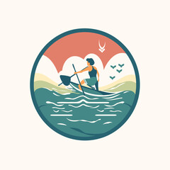 Kayak flat icon. vector illustration. Canoeing in the sea.
