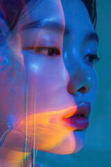 Woman With Face Covered in Neon Lights