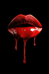 Red Liquid Dripping Down Womans Lips