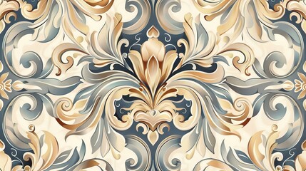 Seamless light background with beige pattern in baroque style. Vector retro illustration. Ideal for printing on fabric or paper for wallpapers, textile, wrapping