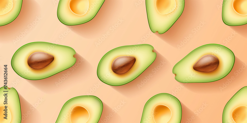 Aufkleber realistic avocado halves pattern in seamless style on a flat peach-colored background