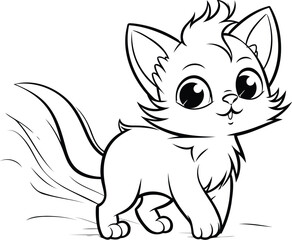 Cute little kitten. Black and white vector illustration for coloring book.