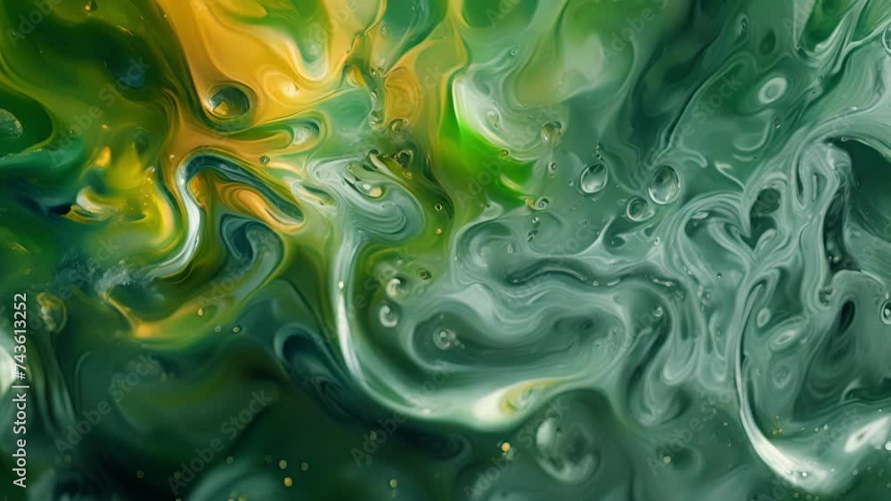 Poster a visual representation of the fluid nature of oil as it twists and turns in intricate designs with 
