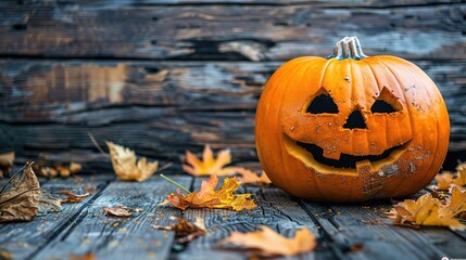 Pumpkin to celebrate Halloween on a wooden background
