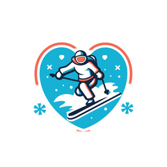 Skiing logo template. Vector illustration of a skier in the shape of a heart.