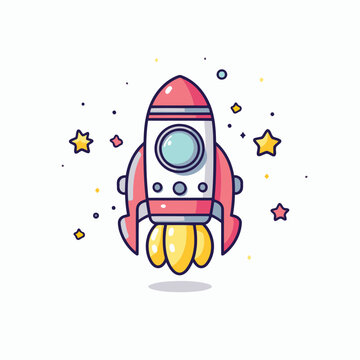 Space rocket and stars vector illustration. Flat style design for web and mobile app