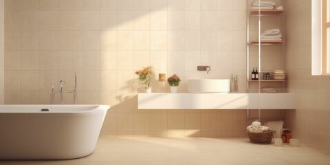 Fototapeta na wymiar Cream light ceramic wall chequered and floor tiles mosaic background in bathroom