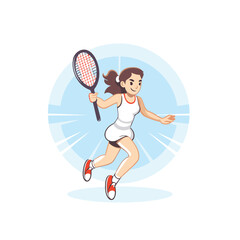 Tennis player with racket vector Illustration isolated on a white background.