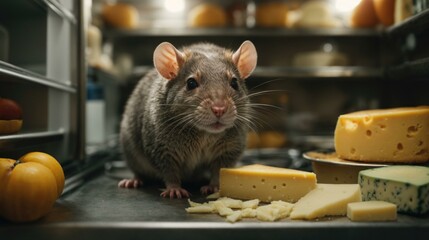 A rat is standing in front of a refrigerator. Generative AI.