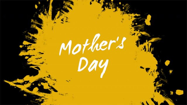 A vibrant yellow paint splatter on black background with the words Mothers Day in white. A creative tribute to celebrate and appreciate mothers