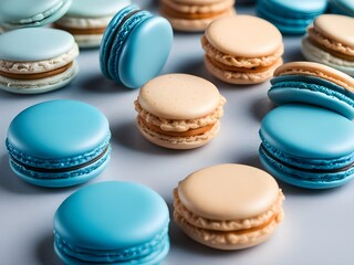 Obraz premium wallpaper background with blue and pink colorful macaroons on a baby shower party table