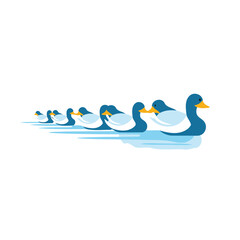 Vector illustration of a group of ducks swimming in the water. Flat style.