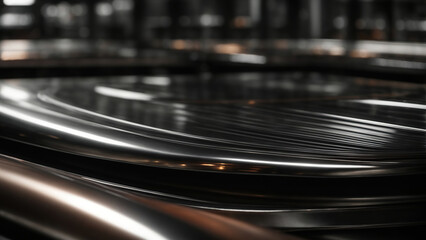 Spills of multicolored metallic dye mixing and spreading on black background. selective focus