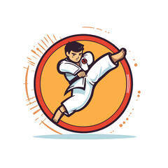 Taekwondo icon. Vector illustration of a taekwondo fighter in kimono.