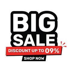 Big sale 09 percent discount banner template design, special offer. Vector illustration.
