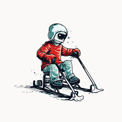 Skiing man with helmet and skis. Vector illustration.