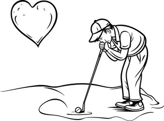 Golfer with a golf club and heart. Vector illustration.