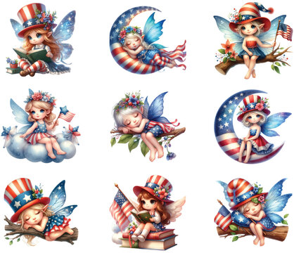 4th Of July Cute Fairy Clipart Bundle
