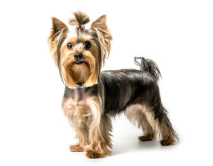 yorkshire Terrier stehend isoliert auf wei&szlig;en Hintergrund, Freisteller