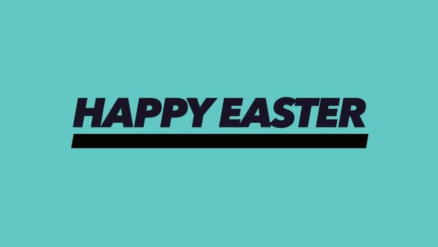 A joyful Easter greeting! A red card with a black Happy Easter message, framed by a blue border, and a blank back for your personalized wishes