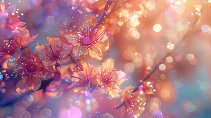 Fotobehang Blooms emerge amid sparkly bokeh. © Ghazanfar