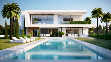 luxury home on the beach, 3d rendering of a modern mediterranean villa with pool, 3D rendering of a...