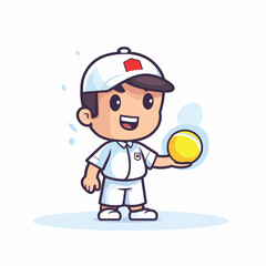 Cartoon boy playing tennis. Cute character design vector illustration.