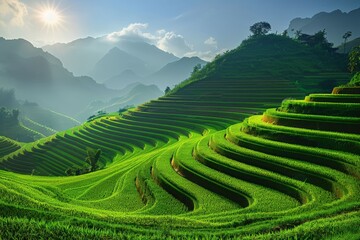 Rice fields on terraced of Vietnam. Panoramic Vietnam landscapes.
