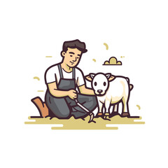 Farmer with a sheep. Animal husbandry. Vector illustration.