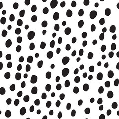 Animal Round. Dalmatian Mud Pattern. Isolated Dot Cheetah Texture. White Fluid Fur. Seamless Ink Background. Oval Spot. Seamless Dots Texture Black Animal Polka. African Shape Dirt. Simple Blot.
