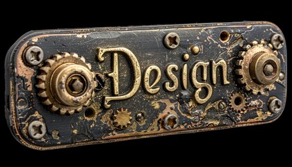 Vintage steampunk style  design  word in industrial mechanical font on clear background
