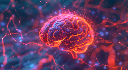 Obraz premium Cross section of the human brain, showcasing different regions and their functions, surrounded by neural connections ai generated