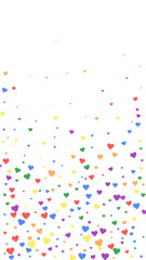 Rainbow colored scattered hearts. LGBT valentine
