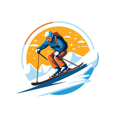Skier skiing in the mountains. Vector illustration for your design.