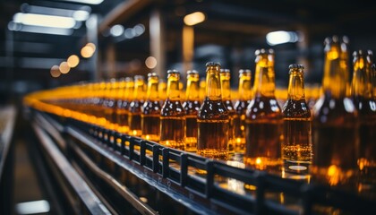 Automated conveyor line for craft beer bottles  industrial technological production process
