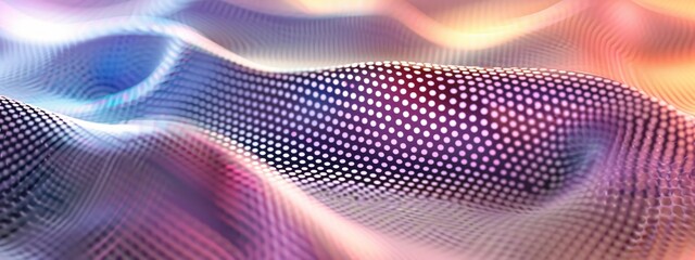 Wave of dots wavy lines demonstrating big data and technology and communication on light pink abstract background