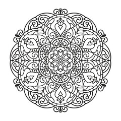 Mandala black and white coloring page vector illustration.Vector mandala outline design for coloring page
	