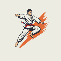 Taekwondo fighter with karate kick. Vector illustration. - obrazy, fototapety, plakaty